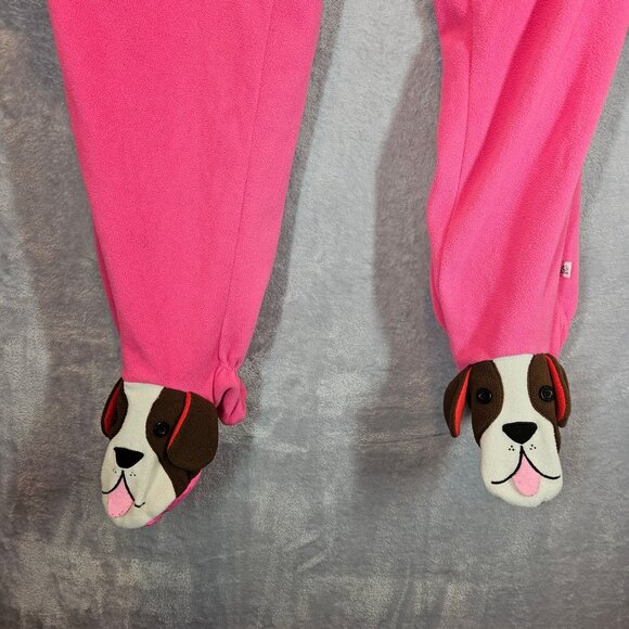 Nick & Nora Pink Dog Fleece Dog on Feet One Piece Pajamas Womens L Warm pockets - Picture 3 of 15